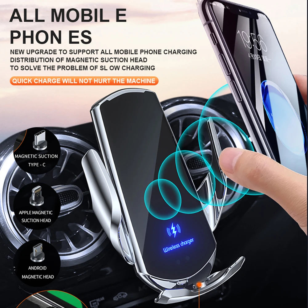 New Upgrade Car Mobile Phone Holder 15w Wireless Charging Portable Car Holder Cellphone Bracket Stand In Car Device