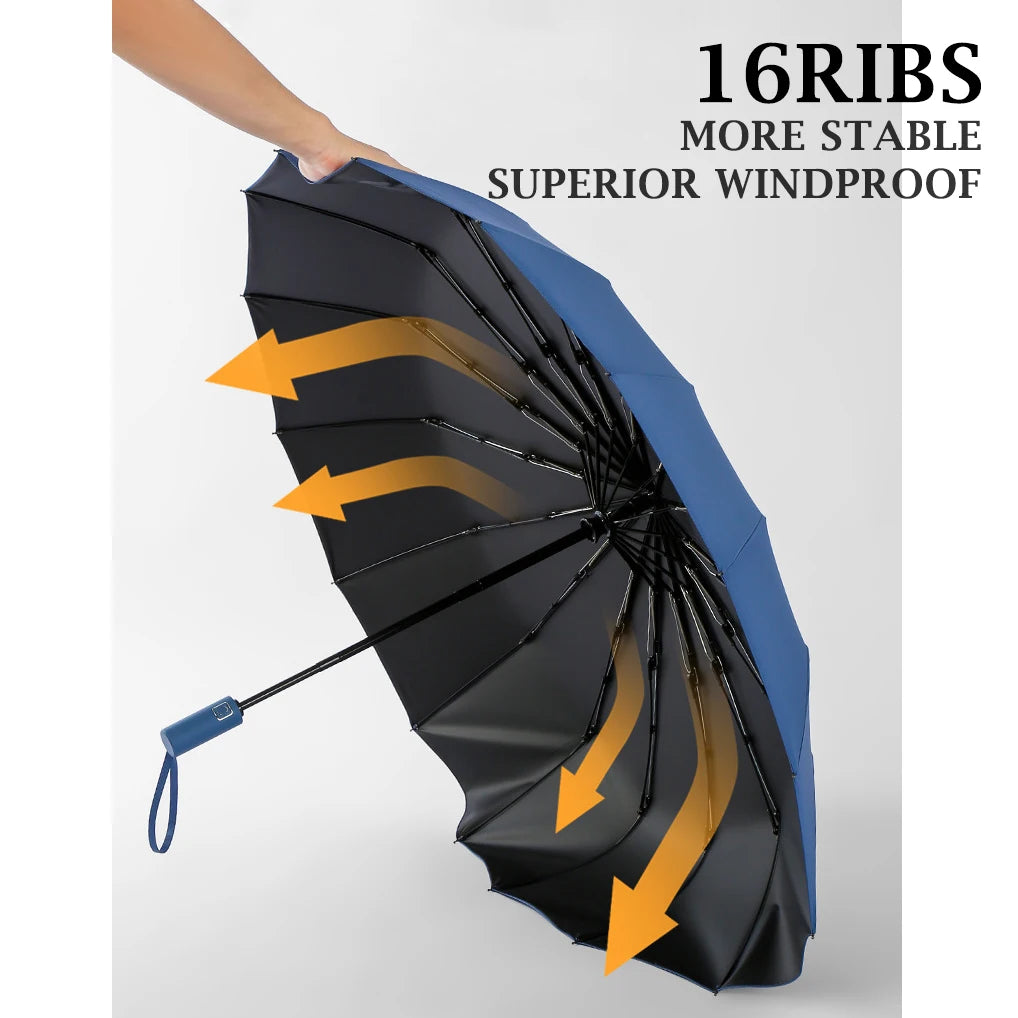 16Ribs Large Strong Fully Automatic UV Umbrella Folding Rain Men Women Luxury Business Male Umbrella Windproof