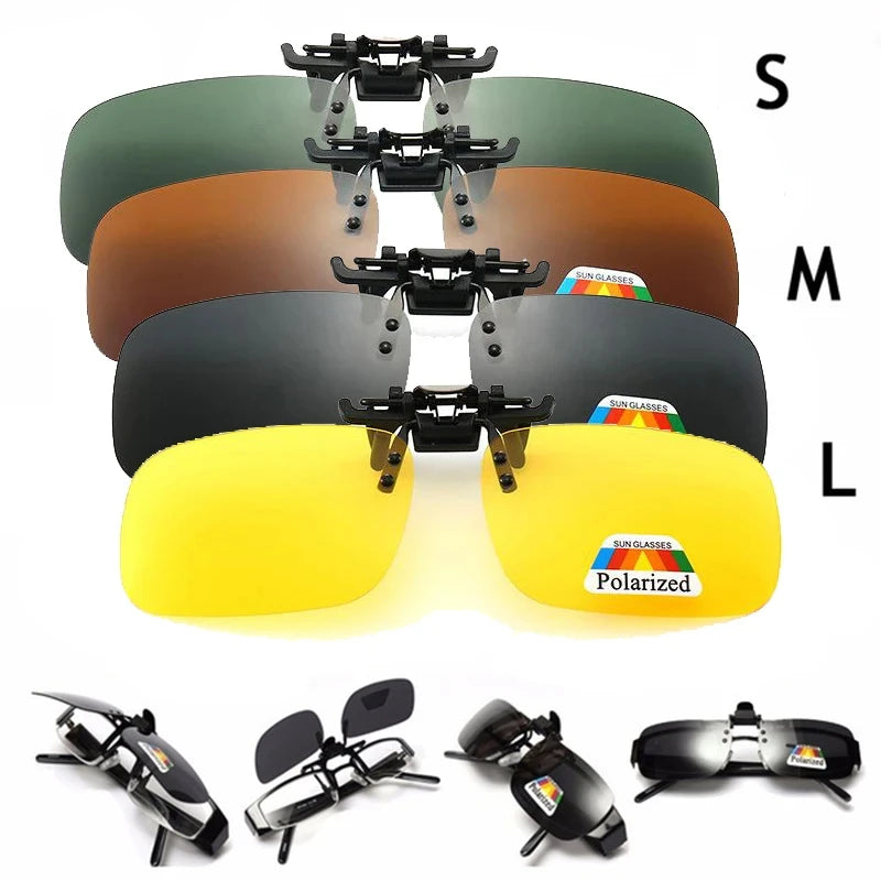 4 Color Grey Lenses Polarized Sunglasses Clip On Flip Up UV 380 Driving Fishing Night Vision Glasses Clips