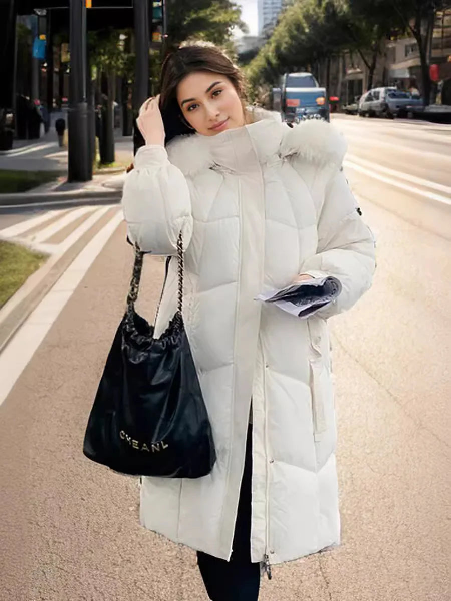 YJKDYK 2024 Winter Women's Jacket Female Fur Collar Warm Long Parkas Coats Women's High Collar Thicken Warm Cotton Jacket