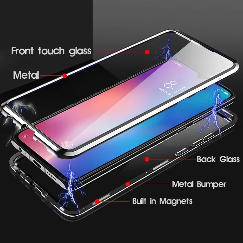 360°Full Protection Metal Magnetic Phone Case For Samsung S24 Ultra Plus S23FE A55 A35 A15 Double-Sided Glass Bumper Cover