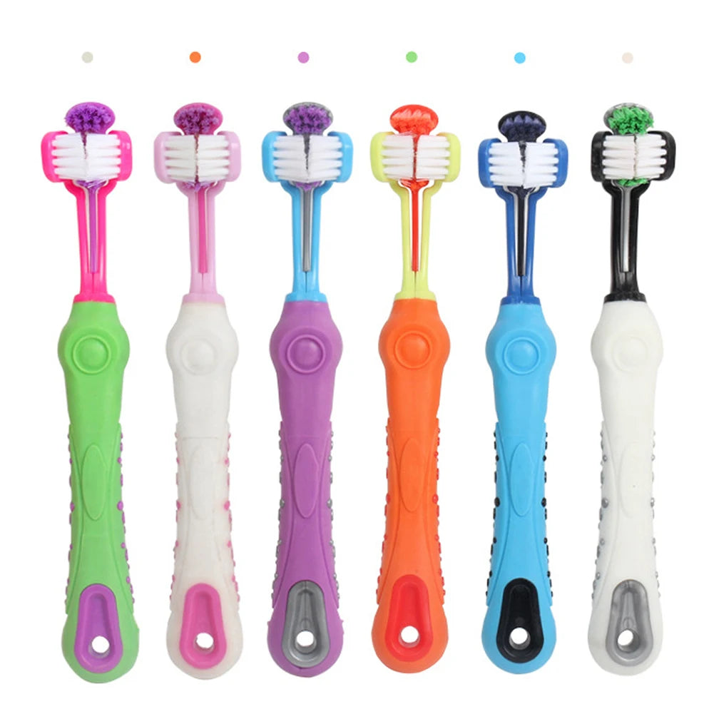 Three Sided Pet Toothbrush Three-Head Multi-angle Toothbrush Cleaning Dog Cat Brush Bad Breath Teeth Care Tool