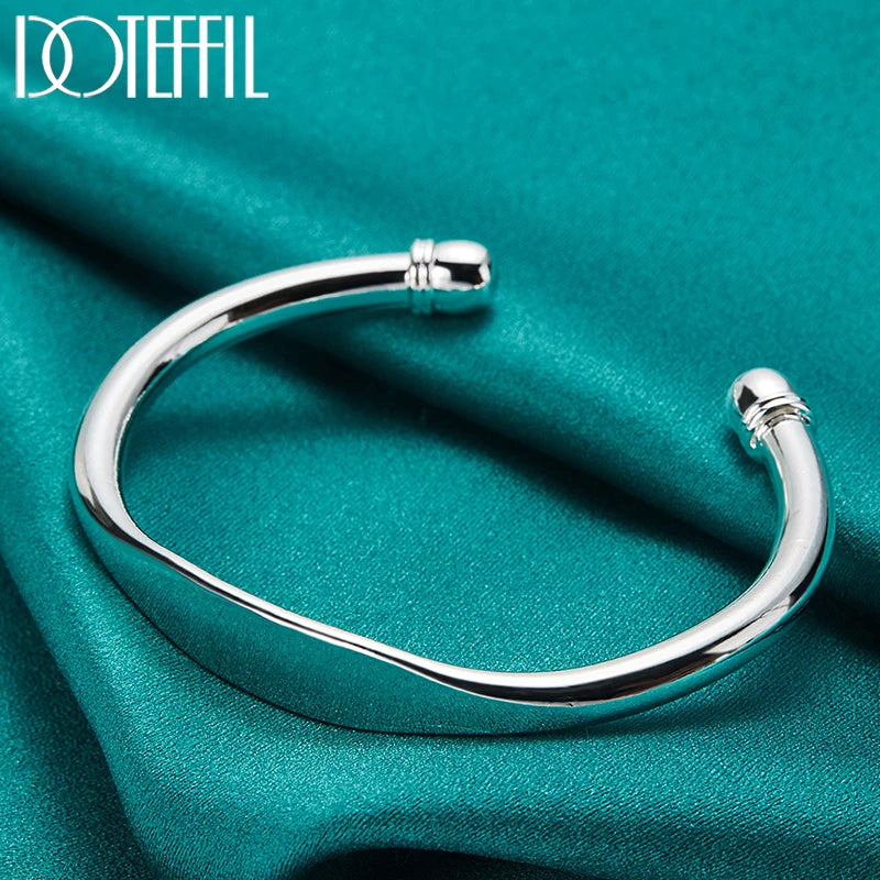 DOTEFFIL 925 Sterling Silver Double Bead Cuff Bangle Bracelet For Women Man Fine Fashion Jewelry