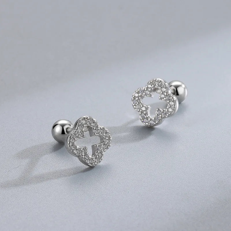 Trendy Silver Screw Back Helix Stud Earrings with Sparkling Cubic Zirconia by Bulbusbow