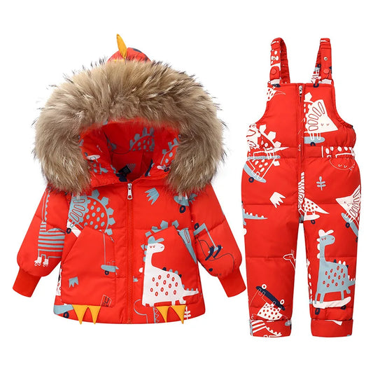 Children Clothing Set Hooded Parka Boy Baby Overalls toddler Girl Clothes Winter Warm Down Jacket Kids dinosaur Coat Snowsuit