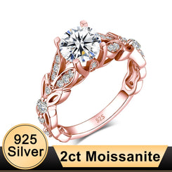 Bulbusbow Luxury 2ct Moissanite Ring for Women | 925 Sterling Silver D Color Sparkling Lab Diamond