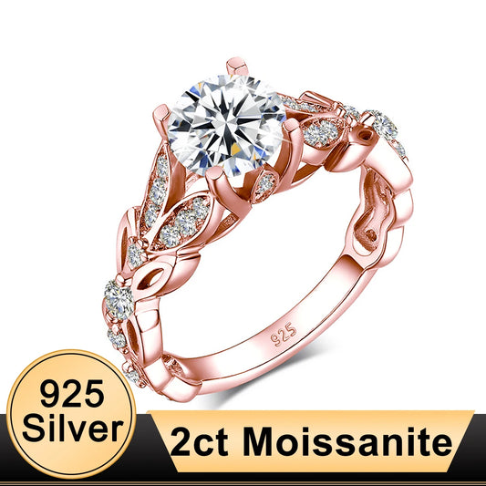 Bulbusbow Luxury 2ct Moissanite Ring for Women | 925 Sterling Silver D Color Sparkling Lab Diamond