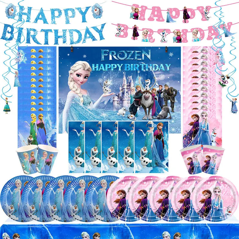 Disney Elsa Frozen Birthday Party Decorations Gils Happy Anna Snow Queen Theme Dispoable Tableware Balloon Supplies Baby Shower