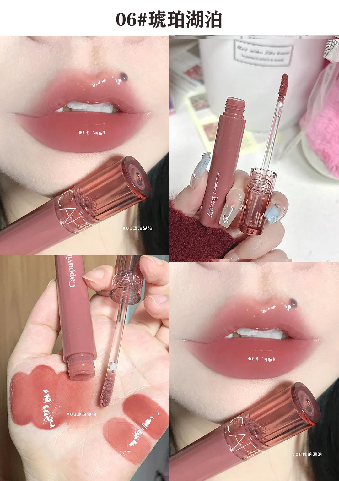 Cappuvini 6 Color Juice Jelly Lip Gloss Long Lasting Moisturizer Water Light Lipstick Mirror Gloss Lipstick Affordable Makeup