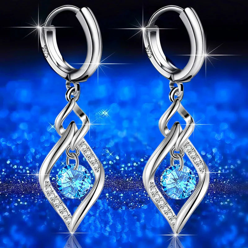 Bulbusbow 925 Sterling Silver Heart Drop Earrings with Blue, Pink, White & Purple Crystal Zircon and Sapphire