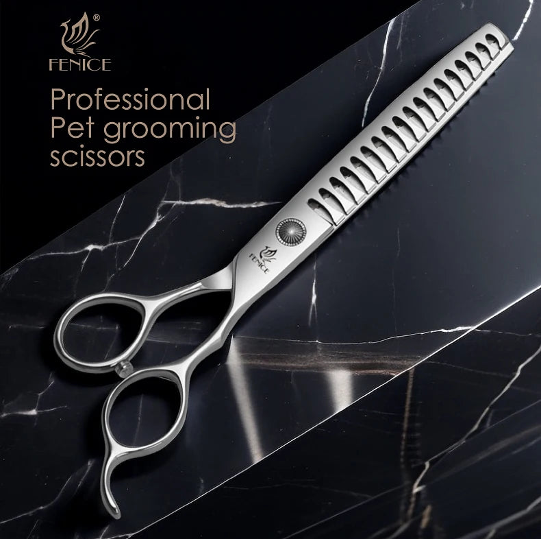 Fenice Pet Grooming Scissors 6/6.5/7/7.5 inch Professional Cutting Curved Thinning Chunker Shears For Pet Groomers Household Use