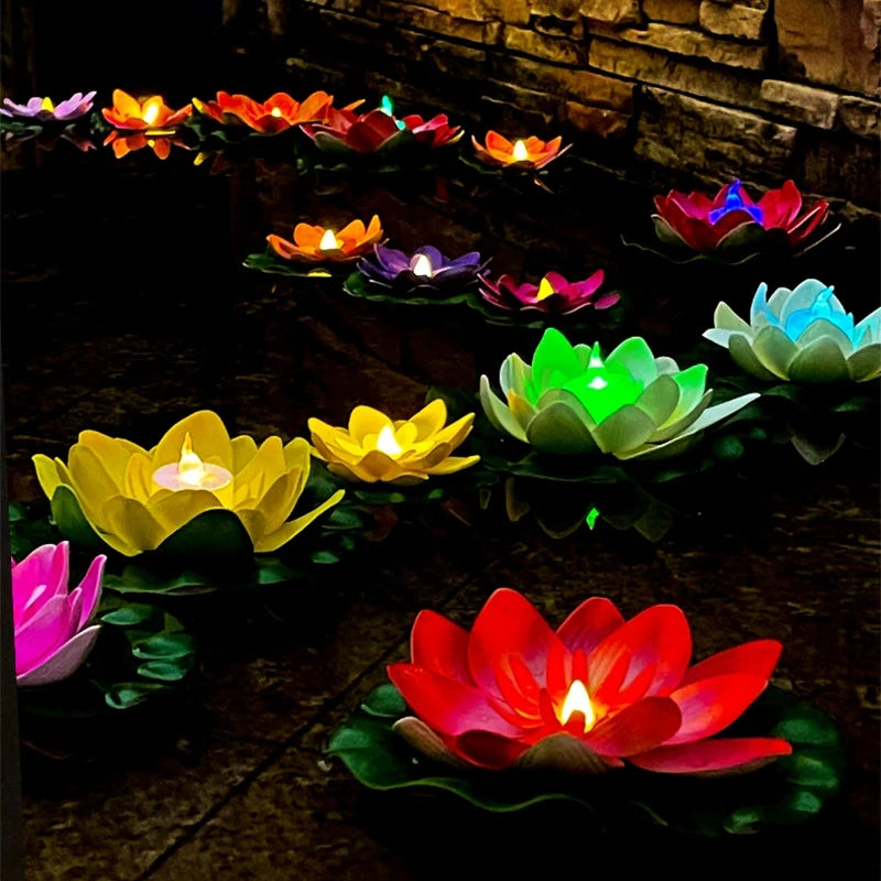 1PC/6PCS LED Lotus Night Lamp Floating Water Sensor Flower Lamp Garden Tank Decor Festive Party Accessories Wishing Lotus Light