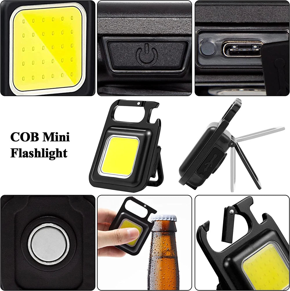 New LED Small Rechargeable COB Keychain Flashlights Portable Emergency Lamps Strong Magnetic Repair Work Outdoor Camping Light