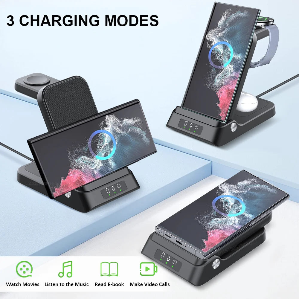 Foldable Wireless Charger Stand, Fast Charging Dock Station for iPhone 15 14 13 12 Samsung S23 S22 S21 Galaxy Watch