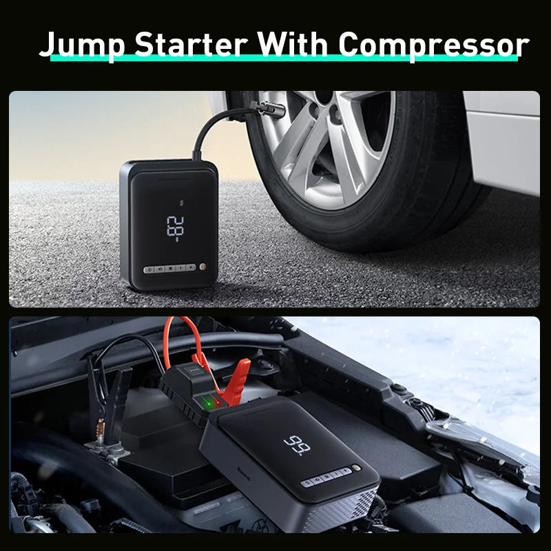 Baseus 2 In 1 Car Jump Starter Power Bank Air Compressor Inflator Pump 1000A Portable Power Station Car Battery Charger Booster