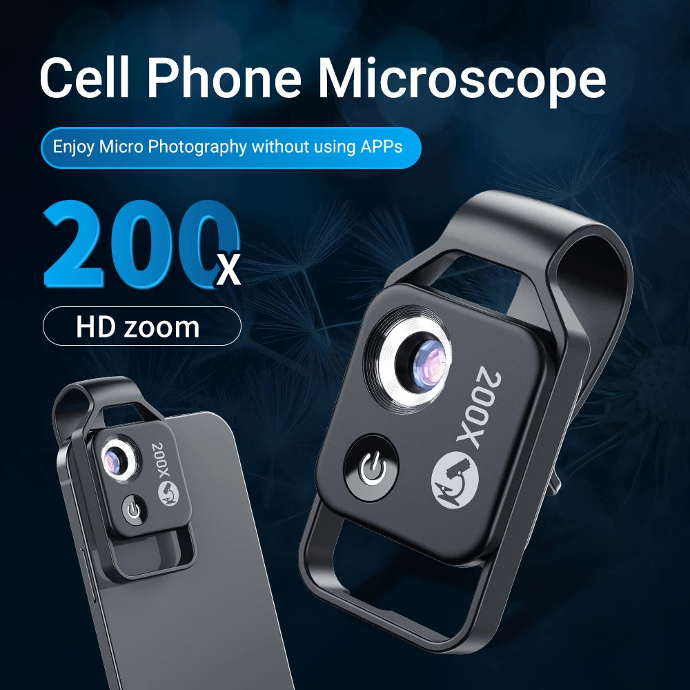 عدسة مجهر APEXEL الرقمية 200X مع مصباح توجيه LED للجوال CPL عدسة Micro Pocket SuperMacro لهواتف iPhone وSamsung