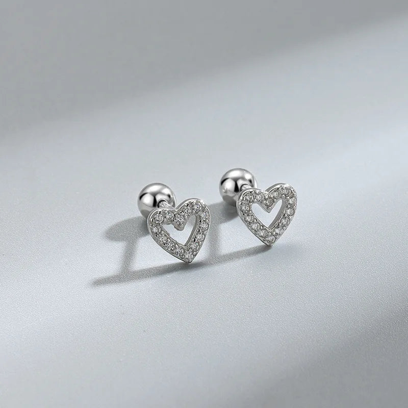 Trendy Silver Screw Back Helix Stud Earrings with Sparkling Cubic Zirconia by Bulbusbow