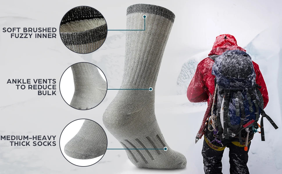 Mens 90% Merino Wool Hiking Cushion Socks Thermal Warm Crew Winter Boot Socks for Skiing Hiking Moisture Wicking