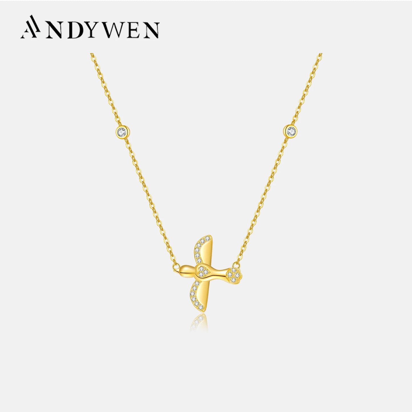 ANDYWEN 100% 925 Sterling Silver Bird Pigeon Pendant Zircon Long Chain Necklace Choker 2024 Luxury Women Wedding Gift