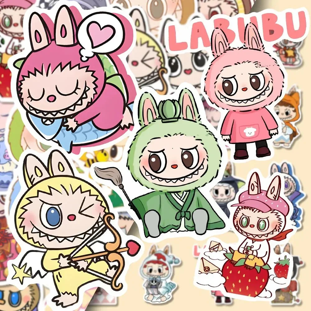 80 PCS 2024 New Labubu Monster Cartoon Waterproof Stickers Pack Cute Water Bottle Laptop Skateboard Scrapbook Anime Accessories