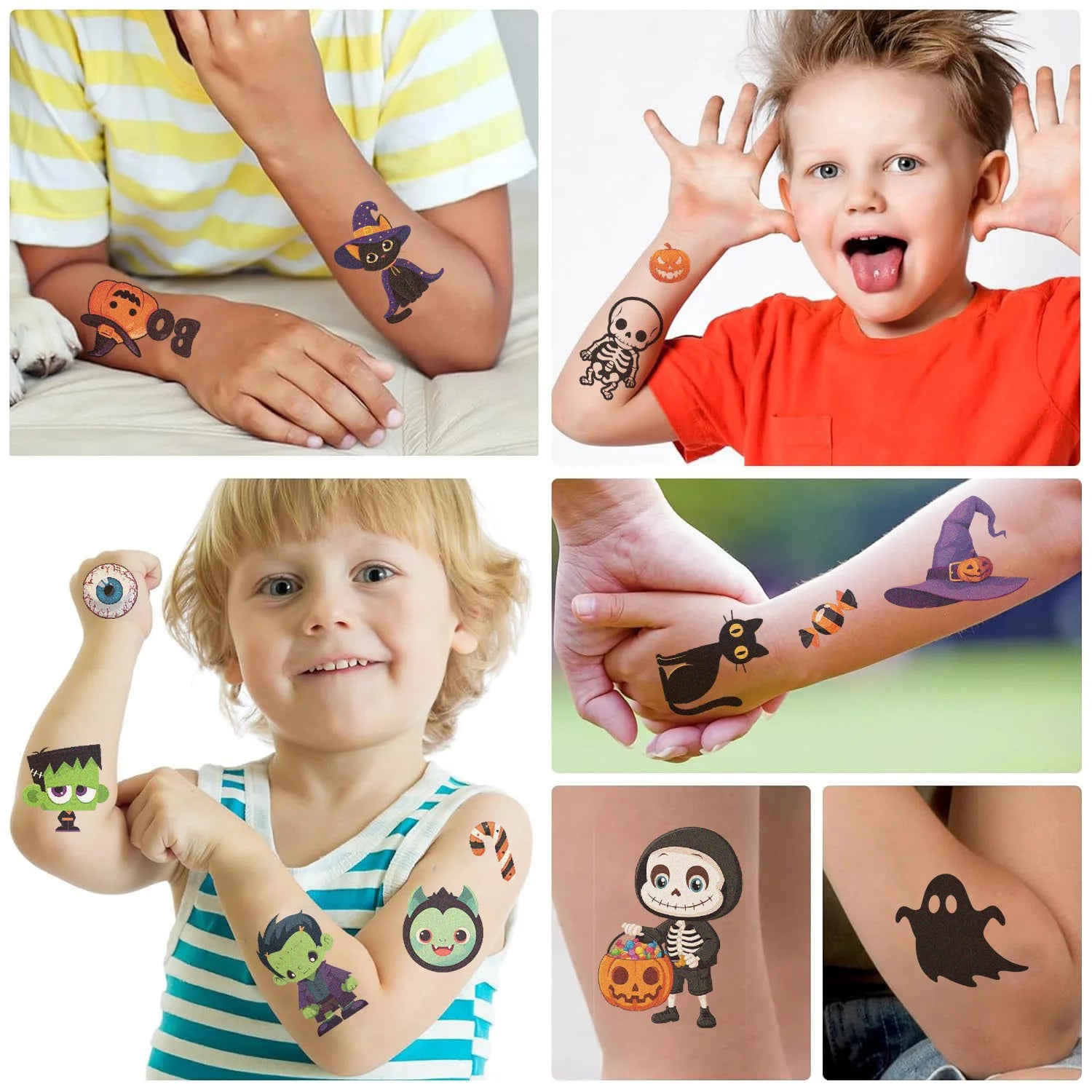 10 Sheets Halloween Pumpkins Tattoo Sticker Temporary Fake Tattoo Arm Hands Body Waterdichte Tatouages Pour Kids Toy Gift