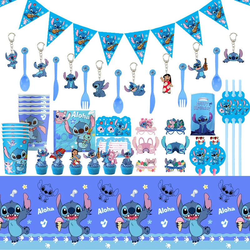 Stitch Disney Birthday Party Decorations Lilo And Stitch Balloons Backdrop Tableware Set Plates Cup Tablecloth Child Supplies