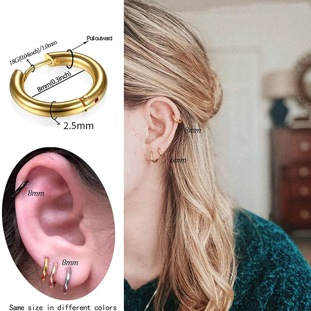 Bulbusbow Stainless Steel Small Hoop Earrings – Minimalist Geometric Design for Unisex Fashion