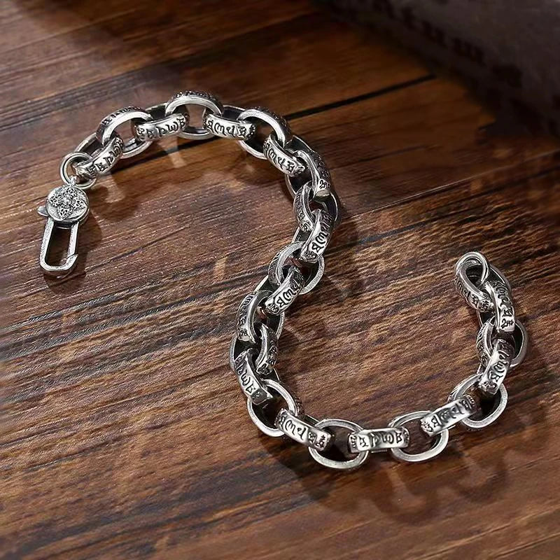 2025 Factory Price 100% Real Solid S925 Silver New Six-Character Mantra Bracelet Men Women Retro Trend Jewelry Gift