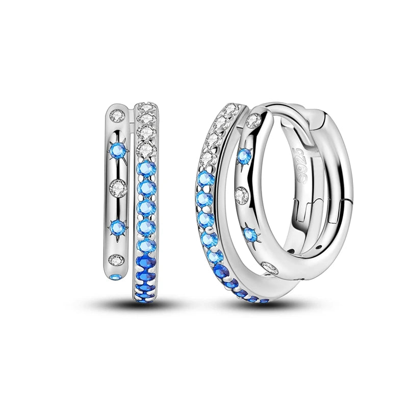 Bulbusbow Luminous Shell Women Earrings Original 925 Sterling Silver Pave CZ Star Moon Hoop Earrings Engagement Wedding Jewelry