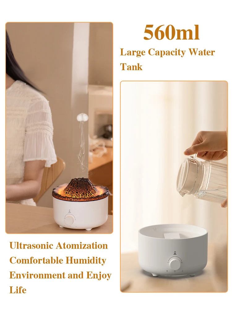 Volcano Fire Flame Air Humidifier Aroma Diffuser Essential Oil with Remote Control Jellyfish for Home Fragrance Mist Mak Smoking