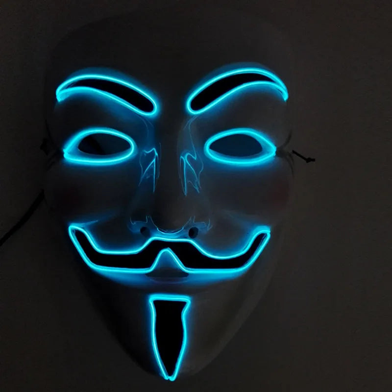 قناع LED Hacker V Vendetta الساخن لعام 2024 للبالغين قناع LED مضيء مضيء لحفلات التوهج إكسسوارات قناع الهالوين ديكور