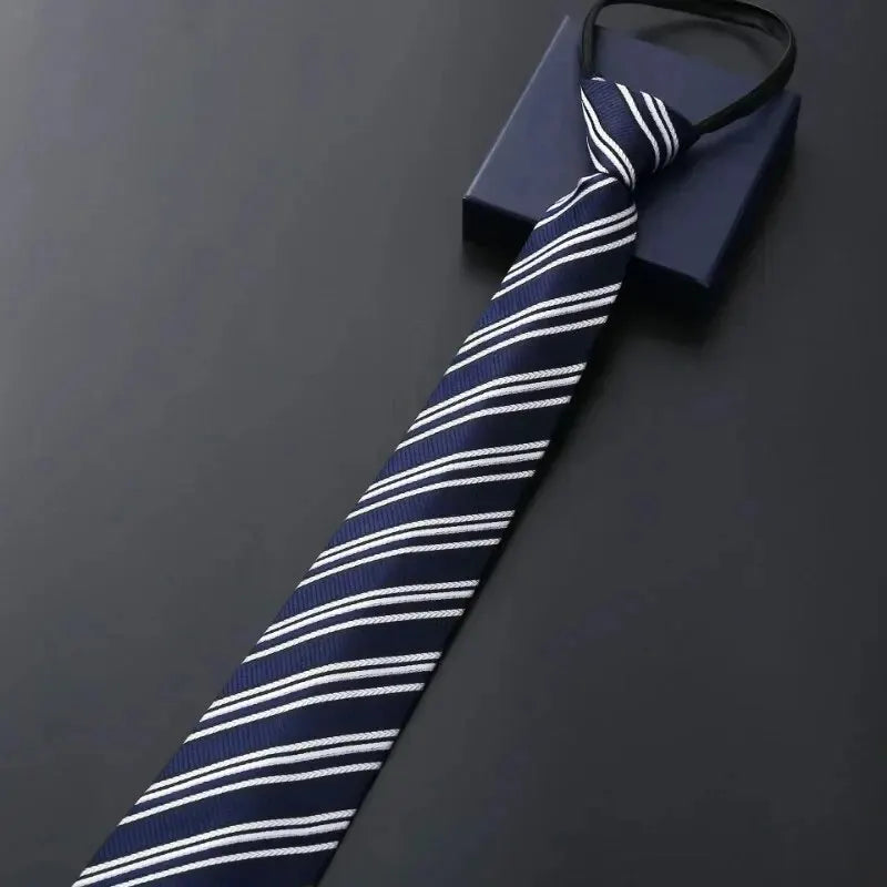 Elegant Blue Black Striped Men Shirt Business Dress Zipper Neck Lazy Ties Vestisens Accessories Wedding Groom