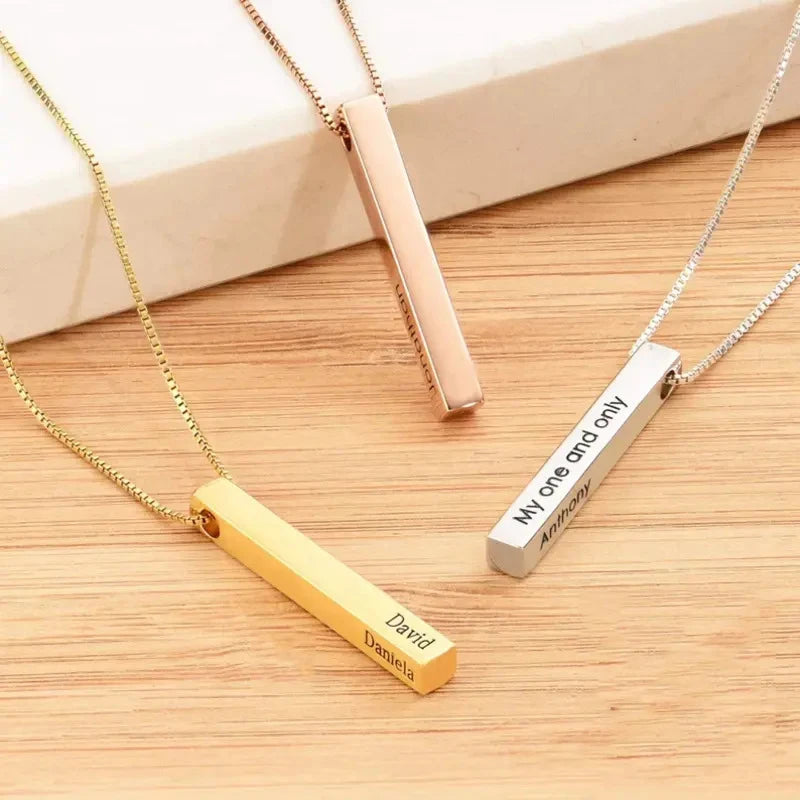 Bulbusbow Custom Stainless Steel Engraved Bar Necklace – Personalized Name Pendant Jewelry Set for Women | Classic Unisex Gift