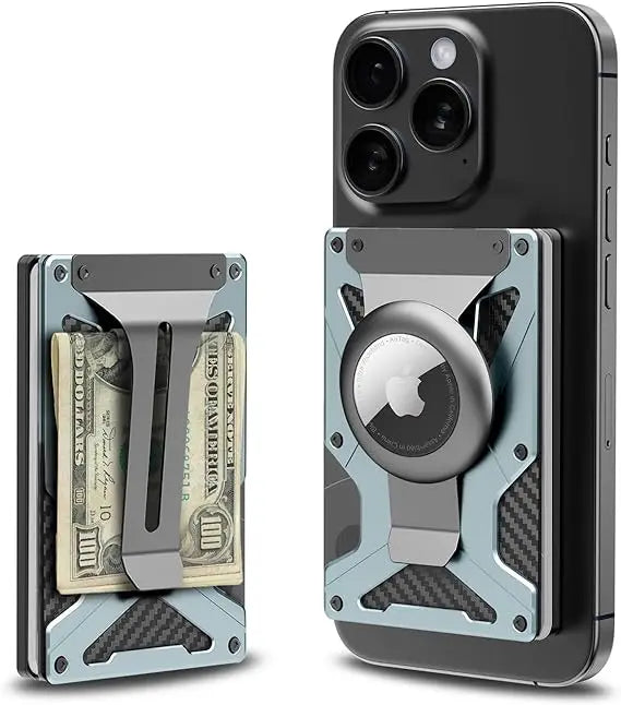 Mag Safe Wallet Money Clip, 2 in 1 Air Tag Holder and Money Clip, [With1 Magnetic Sheets], for Magnetic and Non-Magnetic Phones