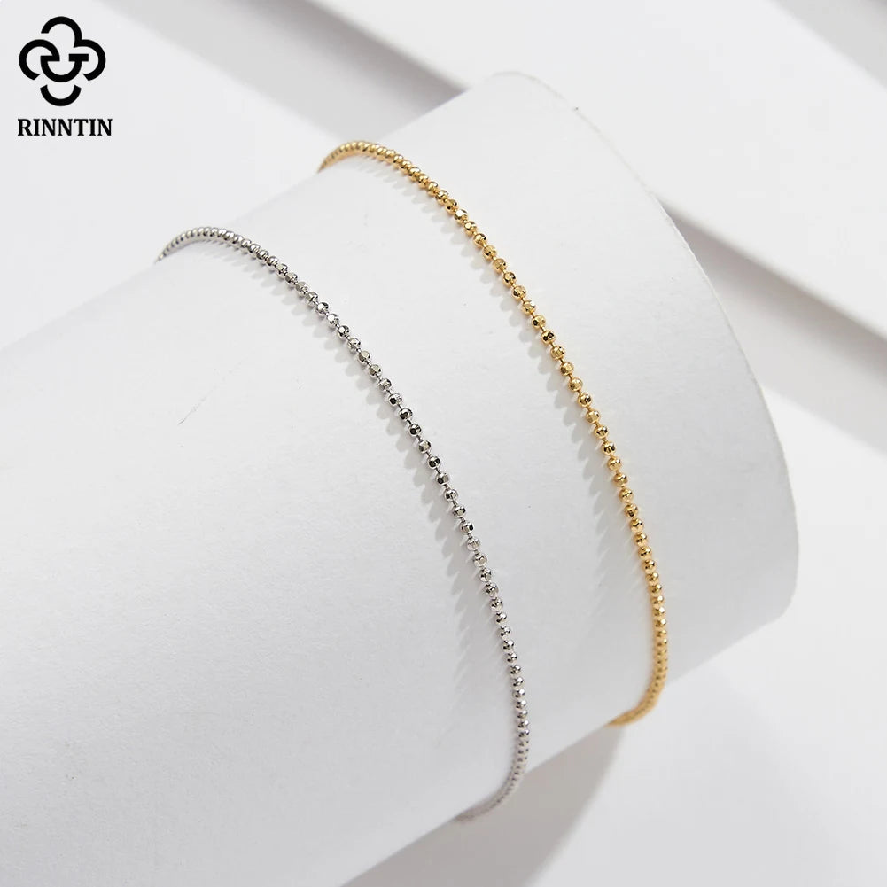 Rinntin Genuine 925 Sterling Silver Ball Faceted Bead Chain Anklets Fashion Women Summer Foot Bracelet Ankle Straps Jewelry SA80