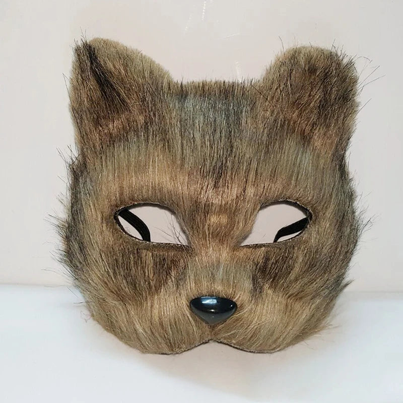 New Furry Fox Masks Half Face Eye Mask Imitation Cat Hair Mask Halloween Carnival Party Animal Cosplay Costume Accessories