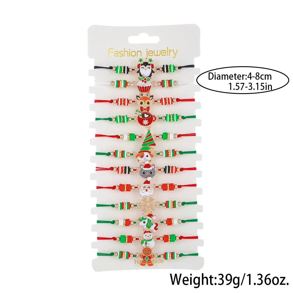 12 件/套圣诞主题可调节绳手链，适合女士女孩女儿姐妹珠宝礼物