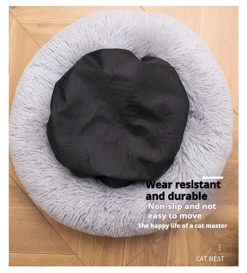 Plush Circular Pet Nest Winter Cat Nest Dog Nest Warm Detachable Washable Round Cat Nest Pet Bed Seasonal Universal Decoration