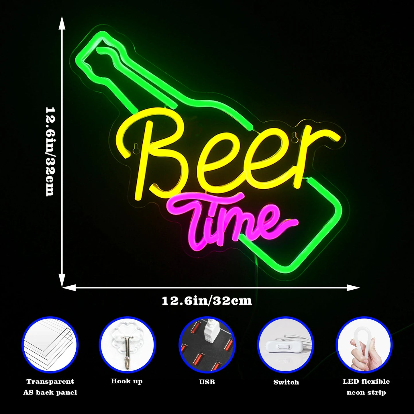 Beer Time Led Neon Sign Shop Bar Restaurant Hotel Decorative Light Neon Bedroom Wall Kitchen Personalized Decor Night Light USB