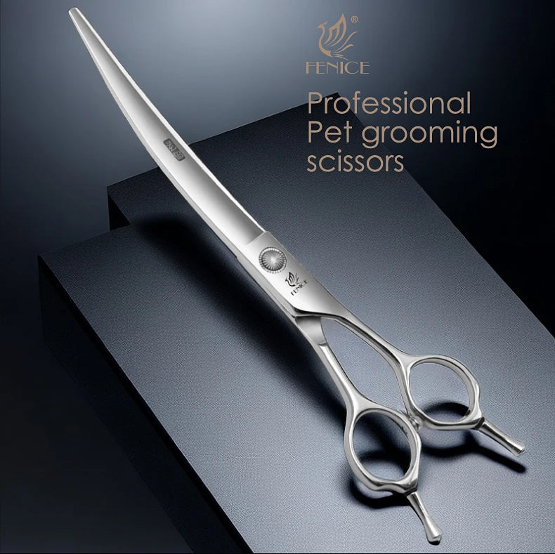 Fenice Pet Grooming Scissors 6/6.5/7/7.5 inch Professional Cutting Curved Thinning Chunker Shears For Pet Groomers Household Use