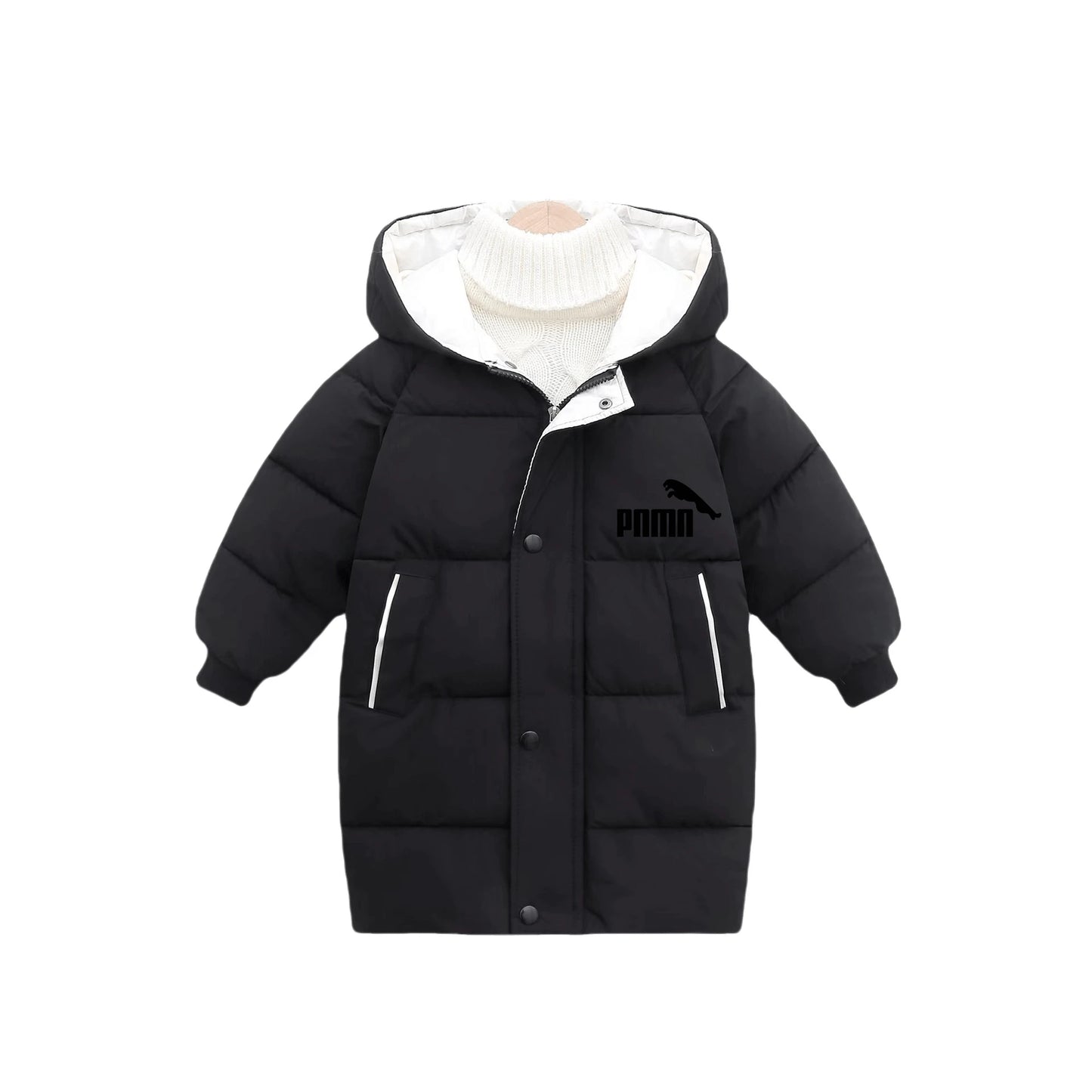 Children's hooded cotton jacket, medium length windproof jacket, warm, cold proof, solid color, winter, new fashionable down jac