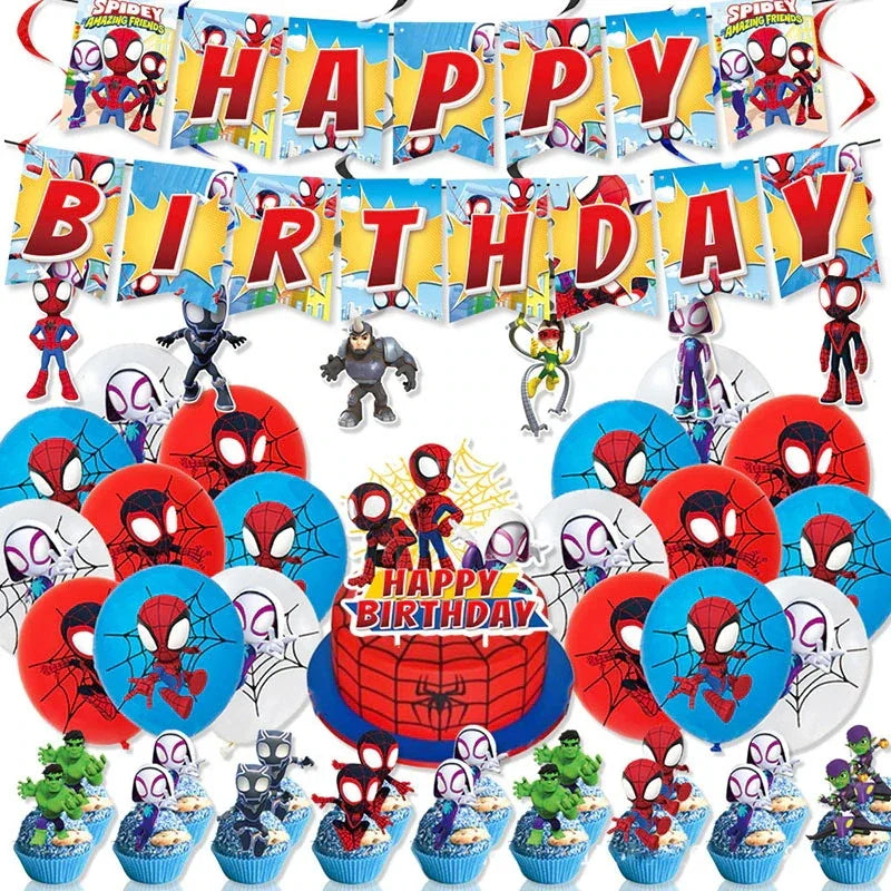 Bulbusbow Spidey And Friends Birthday Party Supplies Bulbusbow  Theme Tableware Set Plates Balloons Deco Happy Banner Supplies For Boy