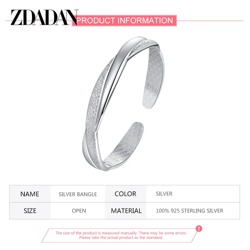 ZDADAN 925 Silver Scrub Open Bangle For Women Fashion Jewelry