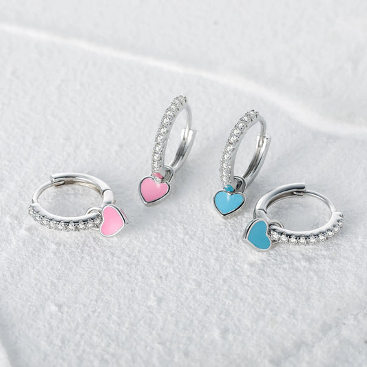 Aide Silver Color Hoop Earrings With Cute Candy Neon Color Enamel Heart Charm Drop Earring Gold Color For Girls Party Jewelry