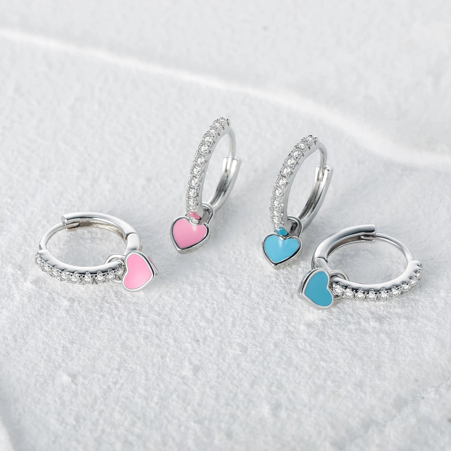 Aide Silver Color Hoop Earrings With Cute Candy Neon Color Enamel Heart Charm Drop Earring Gold Color For Girls Party Jewelry