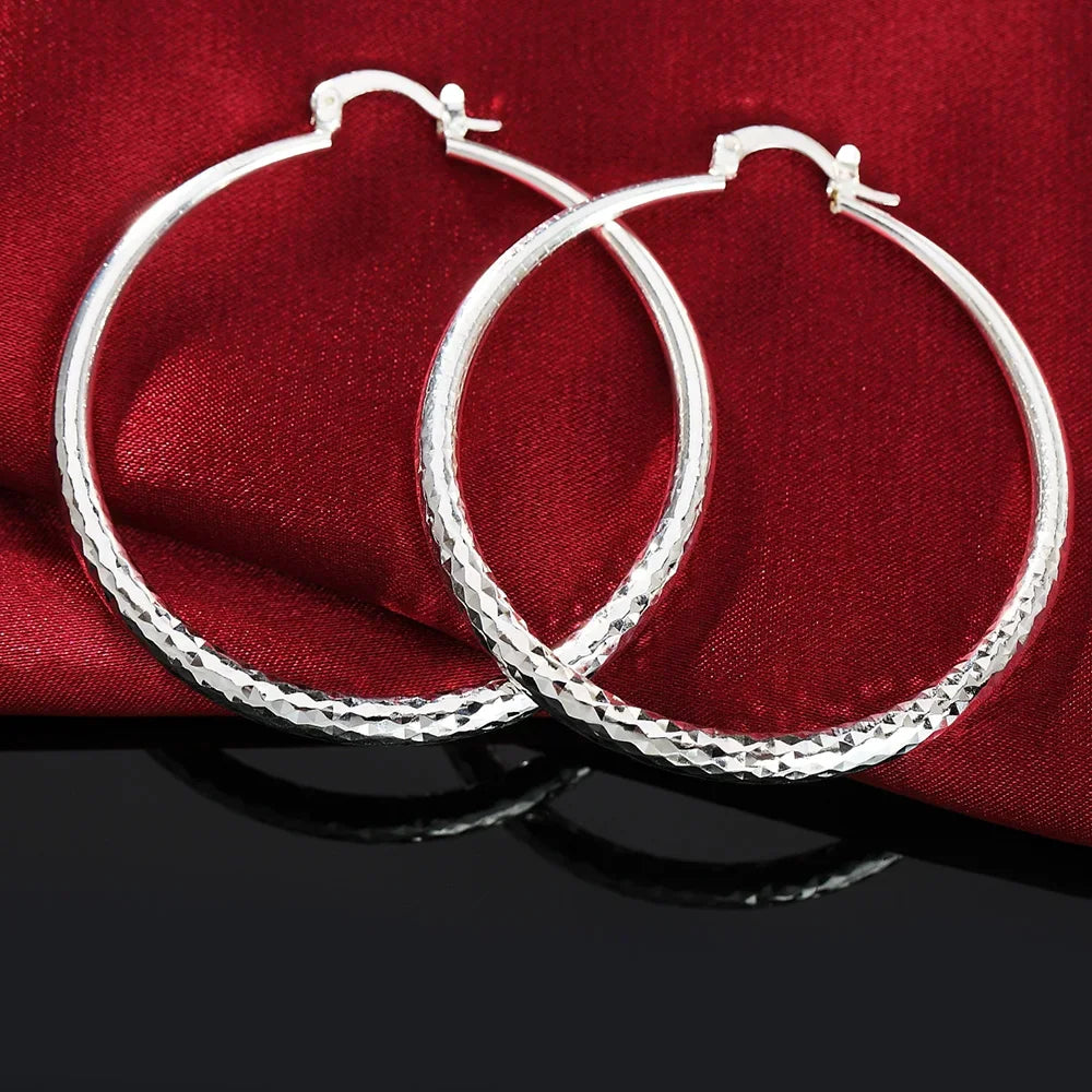 Charms fine 925 Sterling Silver 5CM circle hoop Earrings for Women fashion Pretty wedding party Jewelry Holiday gifts