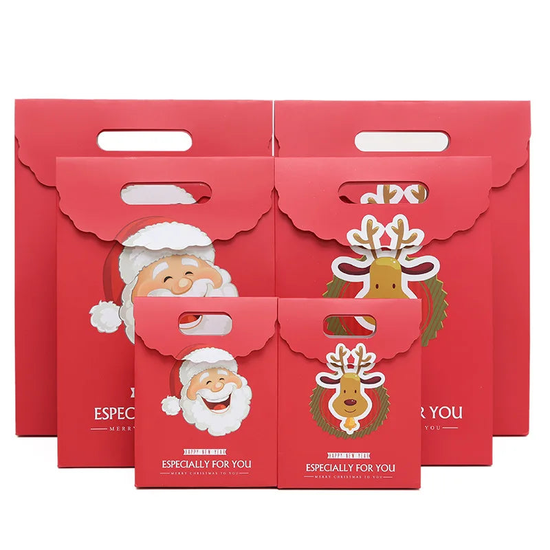 Merry Christmas Gift Bags with Handle Santa Claus Deer Pattern Paperboard Bag Handbag Xmas Candy Cookie Gifts Packaging Bags