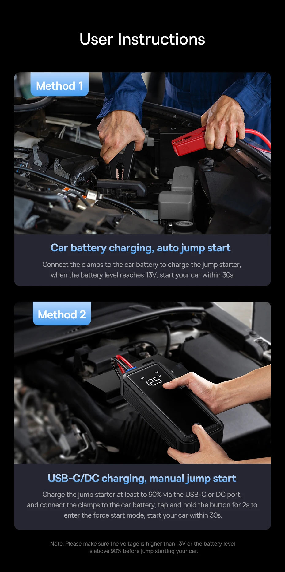 Baseus Super Capacitor Car Jump Starter 3000A Car Booster Device Charger Battery less Portable Car Starting for Emergency Device