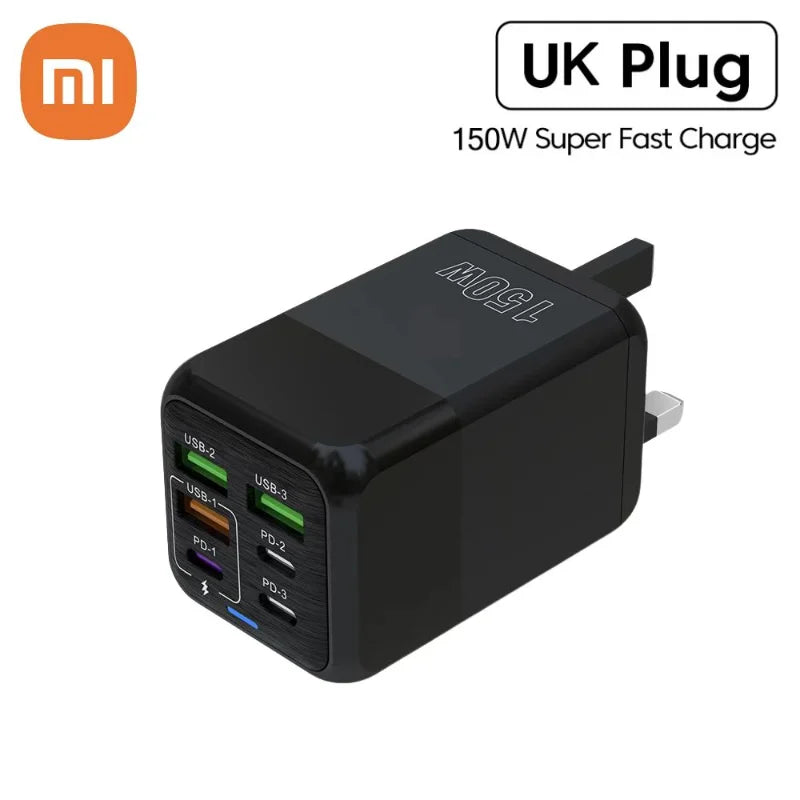 150W Super Quick Charger 6-Port PD QC 3.0 with USB-C Data Cable for iPhone, Samsung, and Xiaomi Devices Bulbusbow