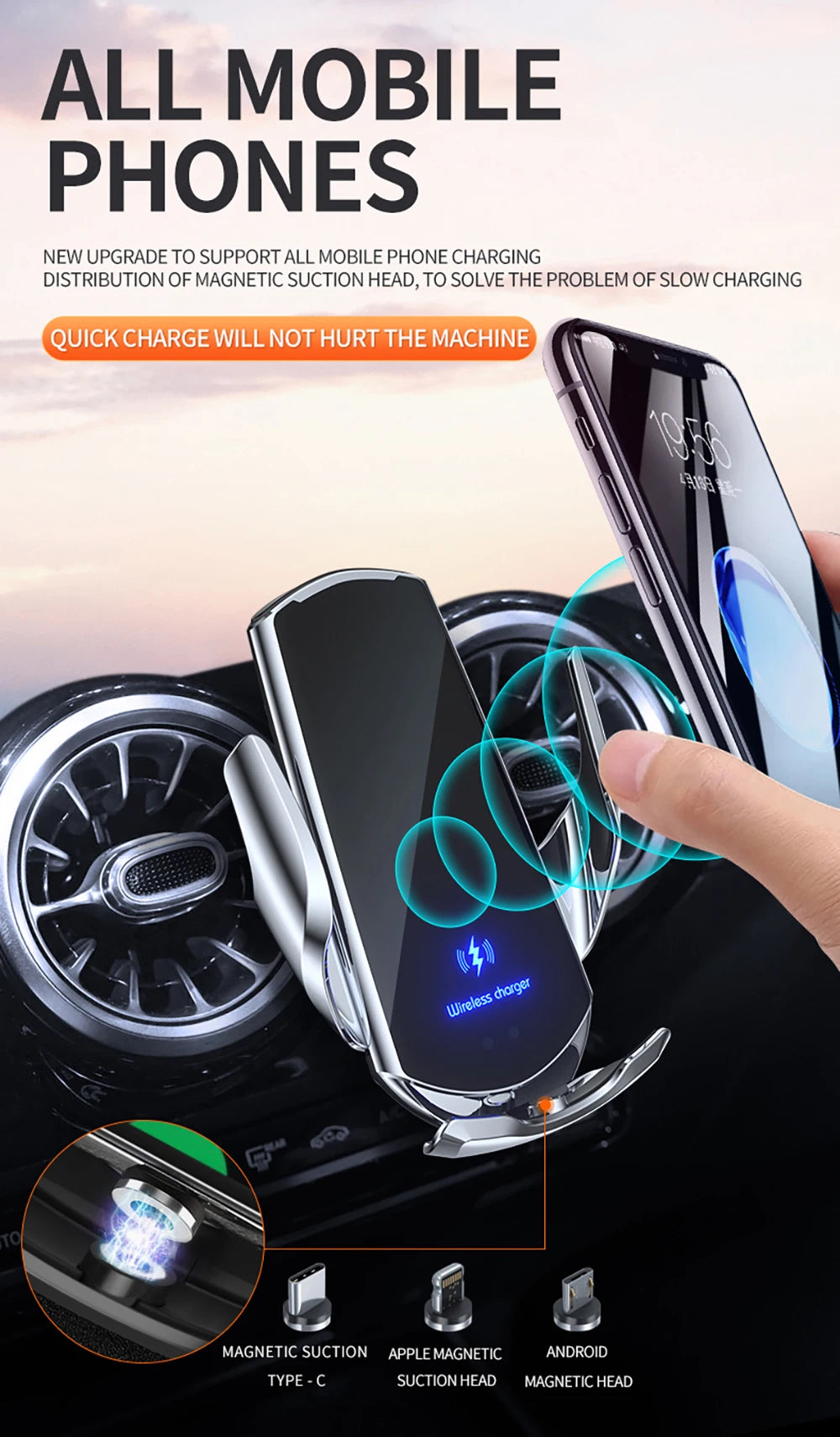 New Upgrade Car Mobile Phone Holder 15w Wireless Charging Portable Car Holder Cellphone Bracket Stand In Car Device